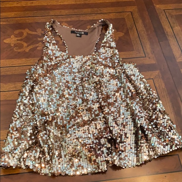 Forever 21 Sequin Racerback Tank Brown Silver - Picture 2 of 5